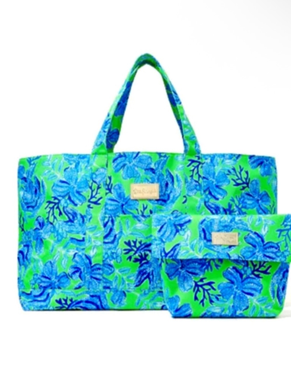 Lilly Pulitzer Pool Tote & Pouch Cabana Green Keepin It Reel NWOT